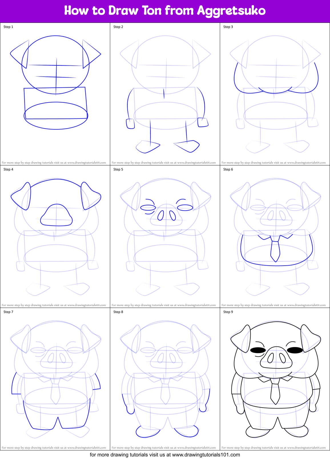 How to Draw Ton from Aggretsuko Printable Step by Step
