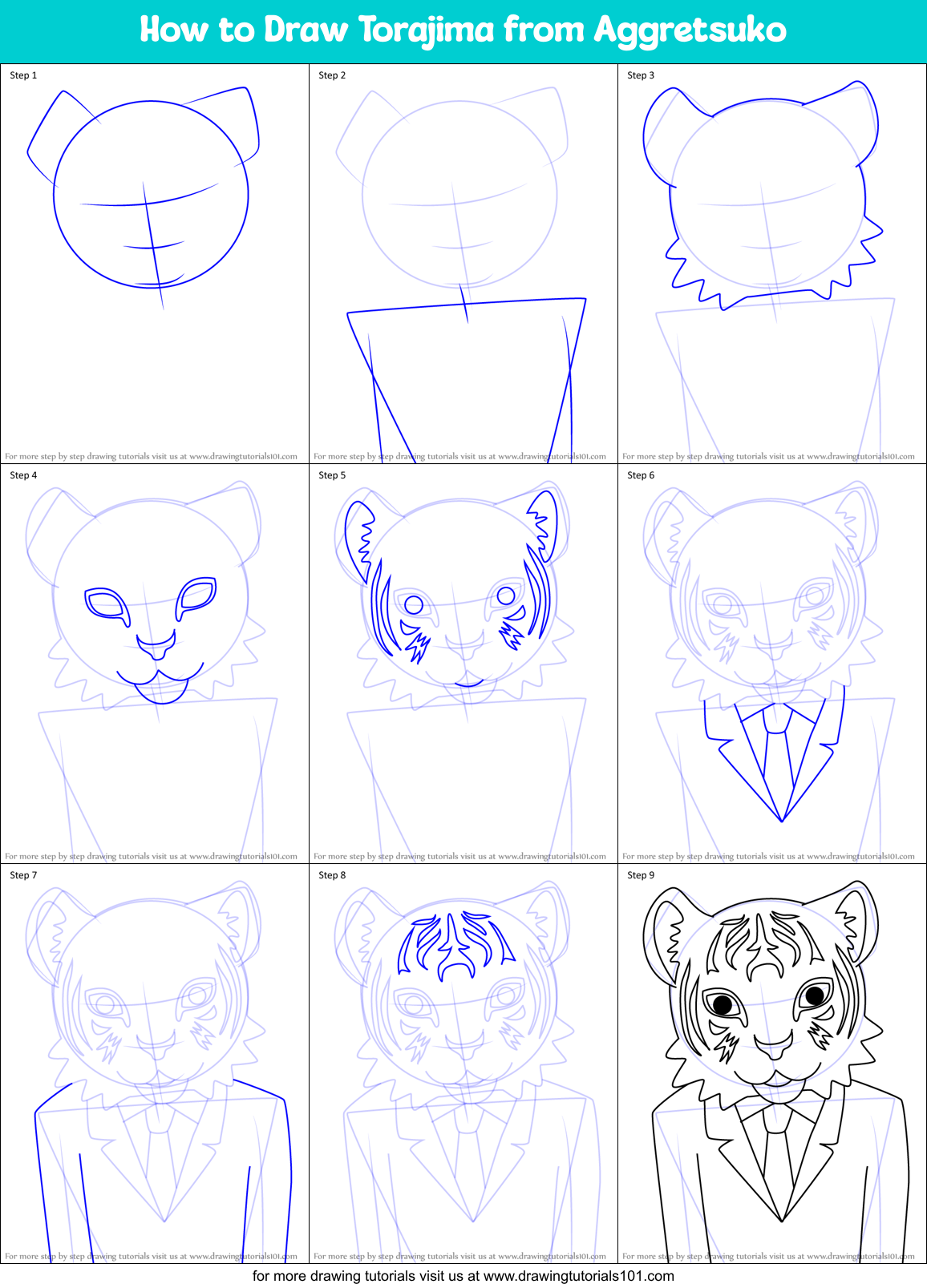 How to Draw Torajima from Aggretsuko Printable Step by Step