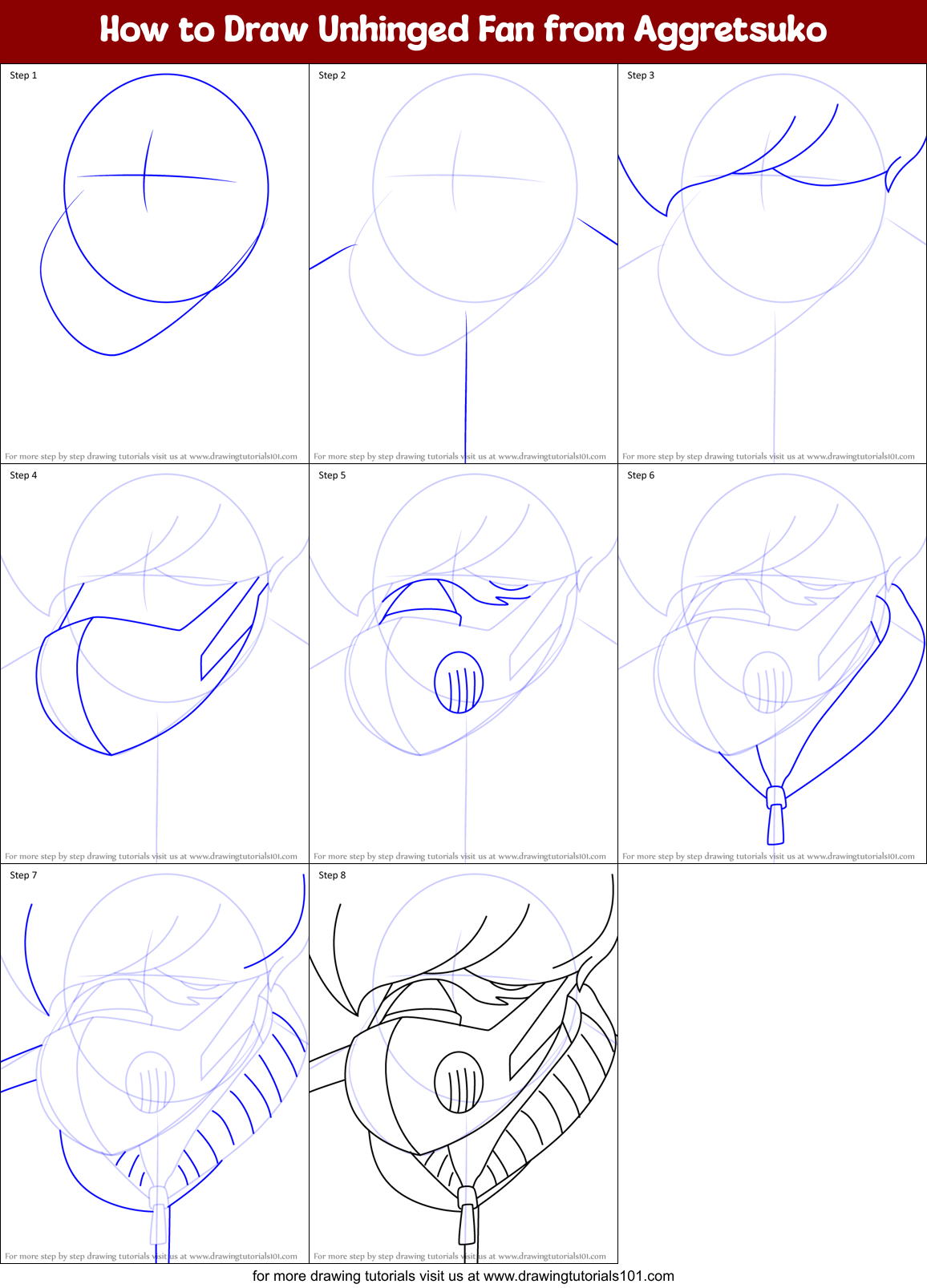 How to Draw Unhinged Fan from Aggretsuko Printable Step by Step