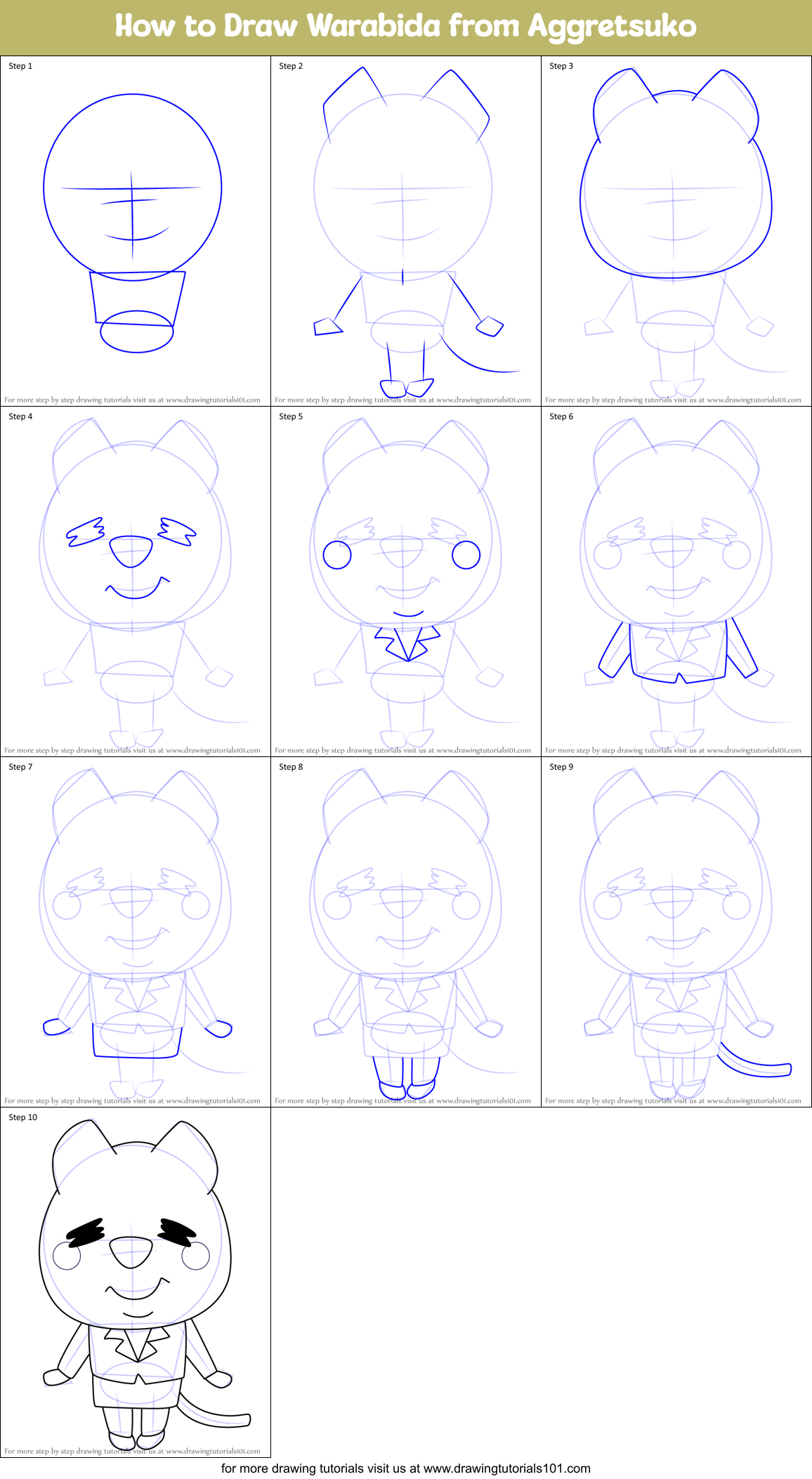 How to Draw Warabida from Aggretsuko Printable Step by Step