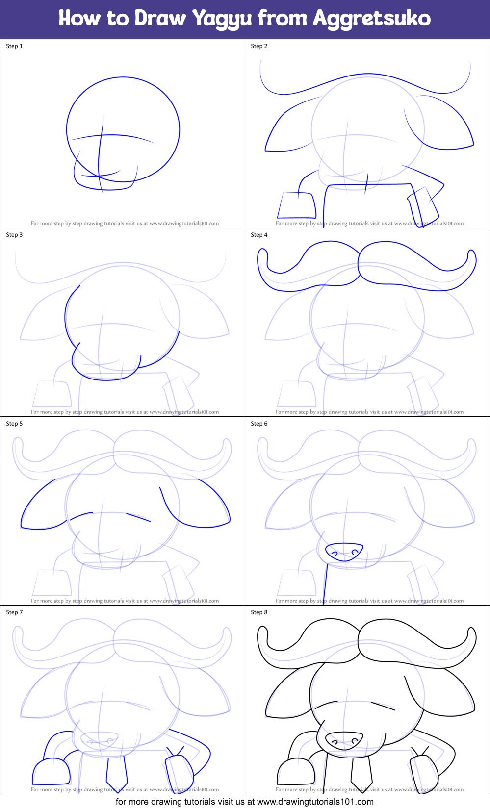 How to Draw Yagyu from Aggretsuko Printable Step by Step