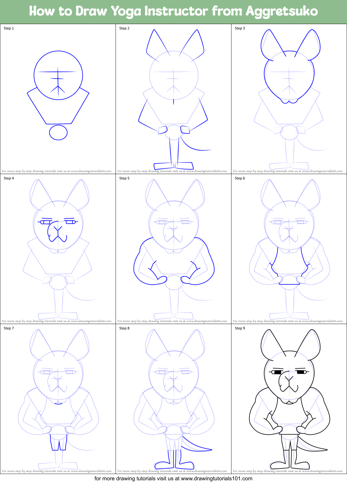 How to Draw Yoga Instructor from Aggretsuko Printable Step by Step
