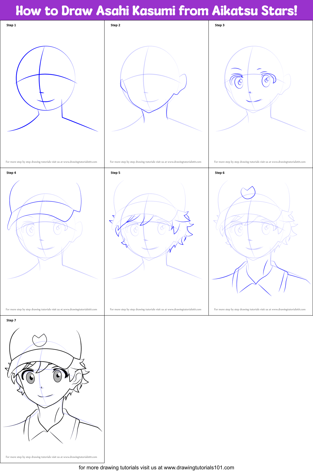 How to Draw Asahi Kasumi from Aikatsu Stars! Printable Step by Step