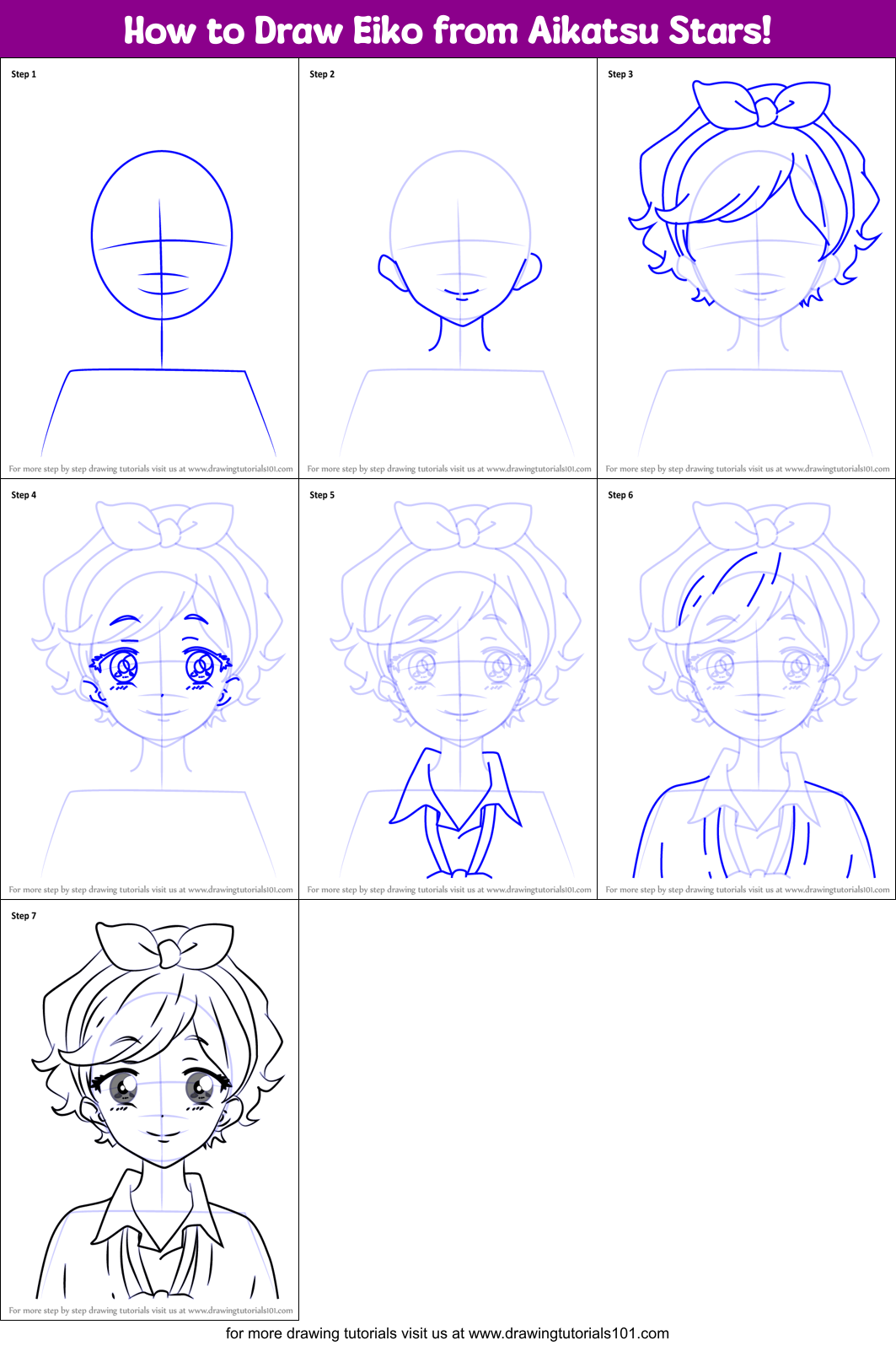 How to Draw Eiko from Aikatsu Stars! Printable Step by Step