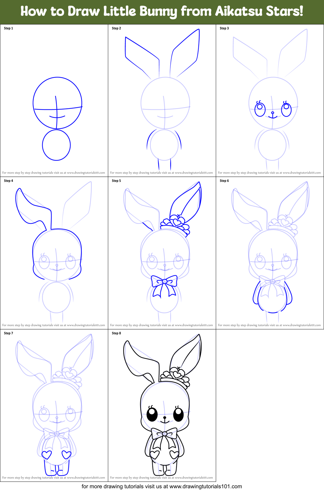 How to Draw Little Bunny from Aikatsu Stars! printable step by step