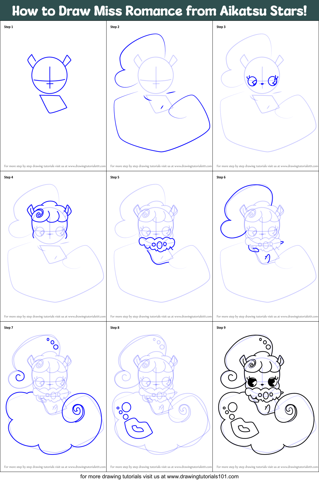 How to Draw Miss Romance from Aikatsu Stars! Printable Step by Step