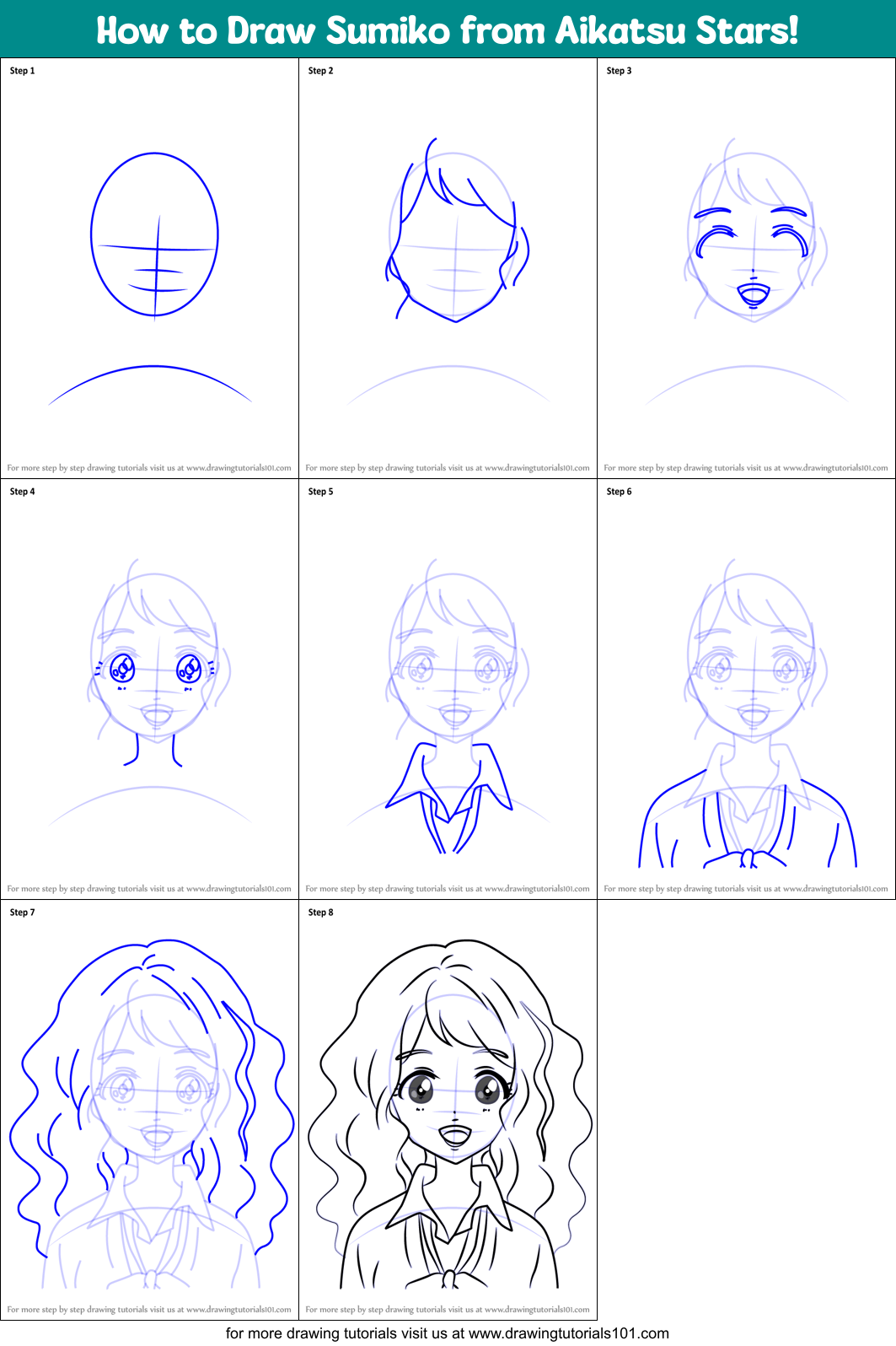 How to Draw Sumiko from Aikatsu Stars! Printable Step by Step