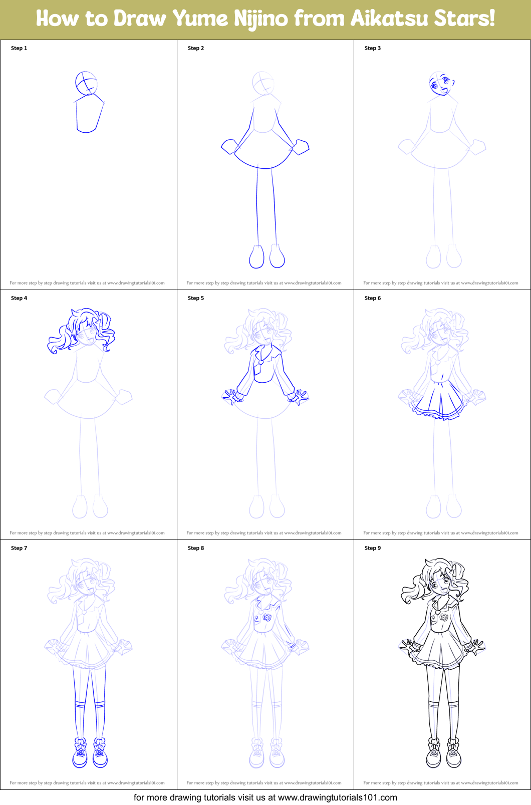 How to Draw Yume Nijino from Aikatsu Stars! Printable Step by Step