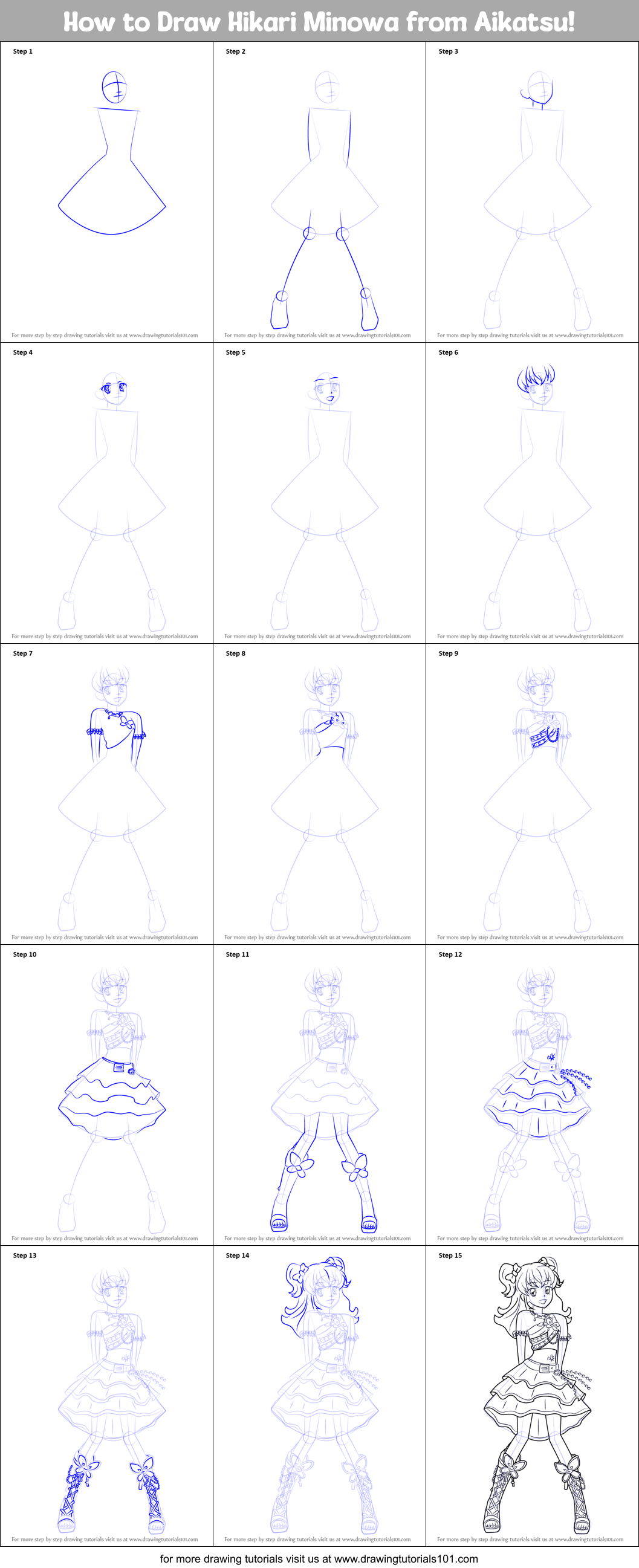How to Draw Hikari Minowa from Aikatsu! Printable Step by Step