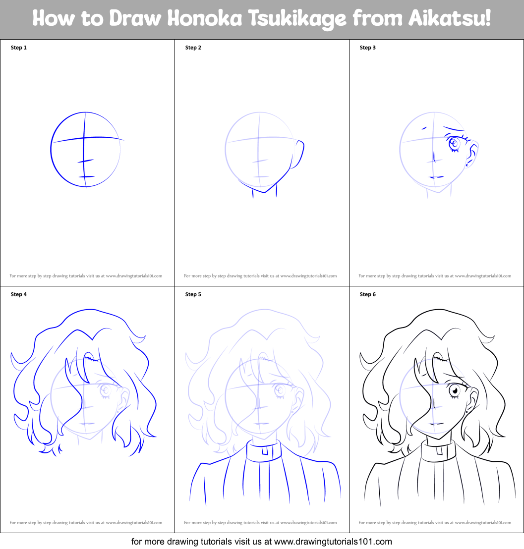 How to Draw Honoka Tsukikage from Aikatsu! Printable Step by Step