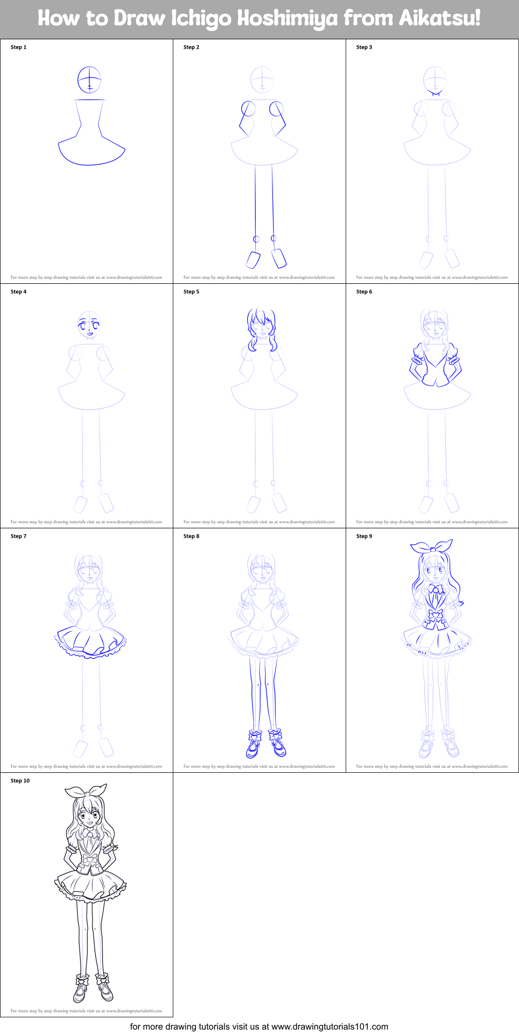 How to Draw Ichigo Hoshimiya from Aikatsu! Printable Step by Step
