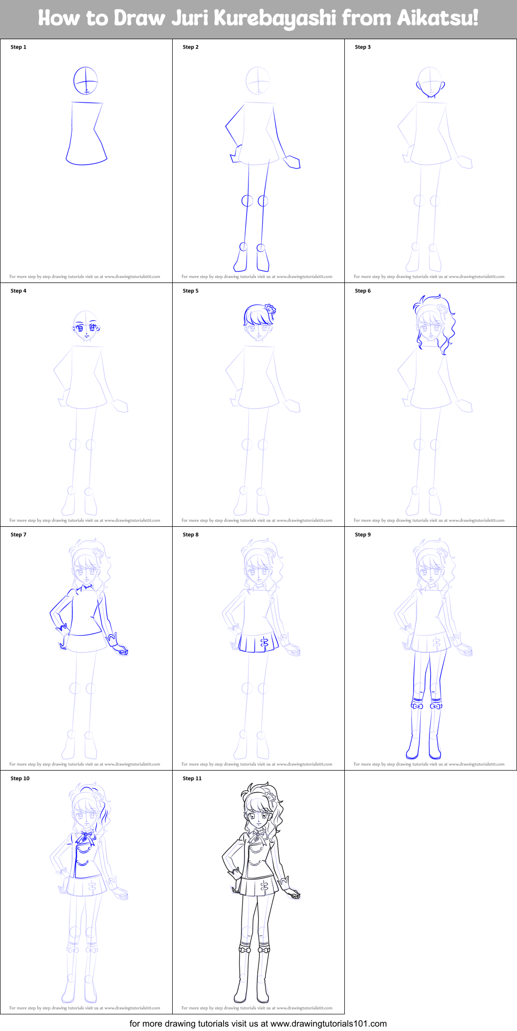 How to Draw Juri Kurebayashi from Aikatsu! Printable Step by Step