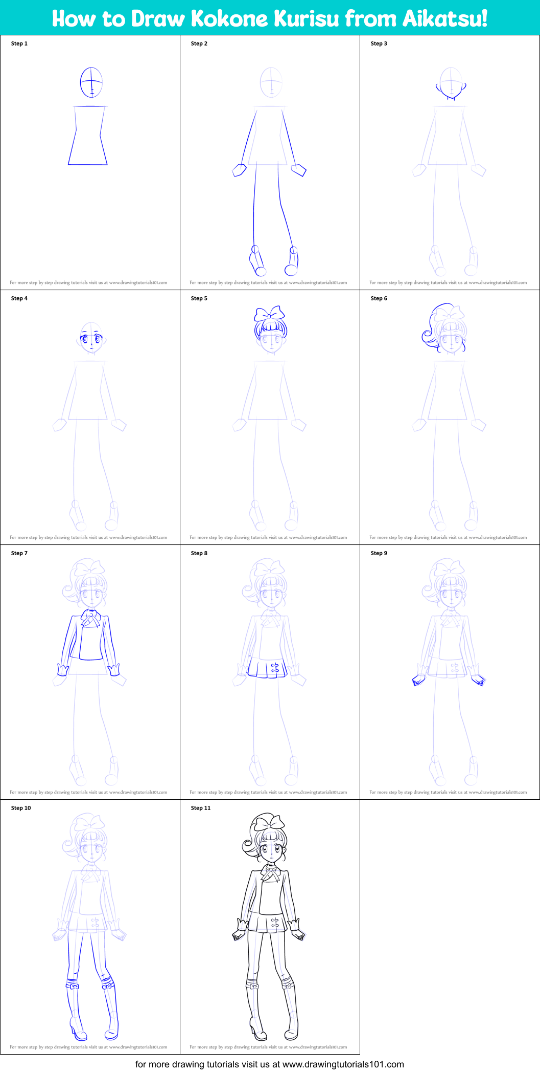How to Draw Kokone Kurisu from Aikatsu! Printable Step by Step