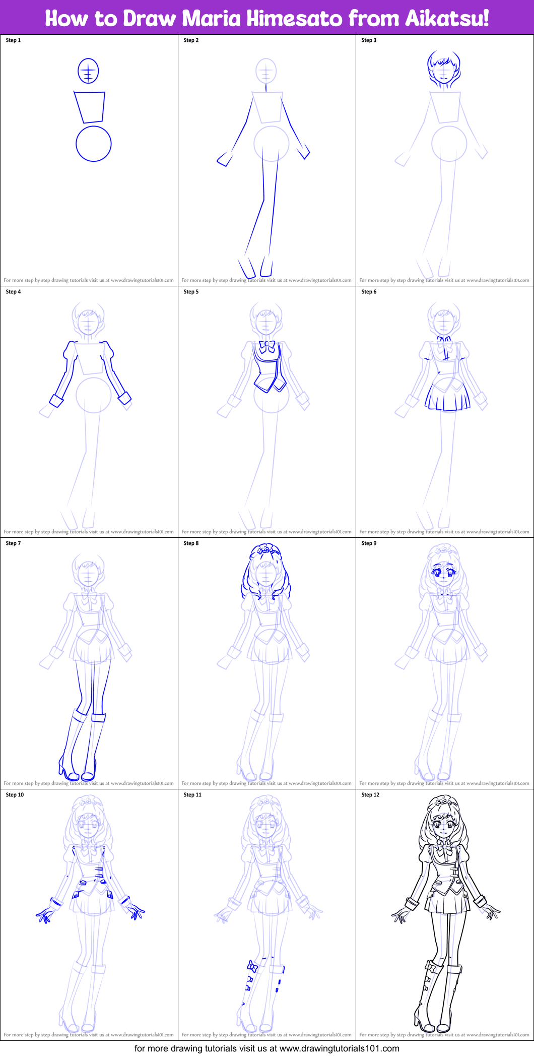 How to Draw Maria Himesato from Aikatsu! Printable Step by Step