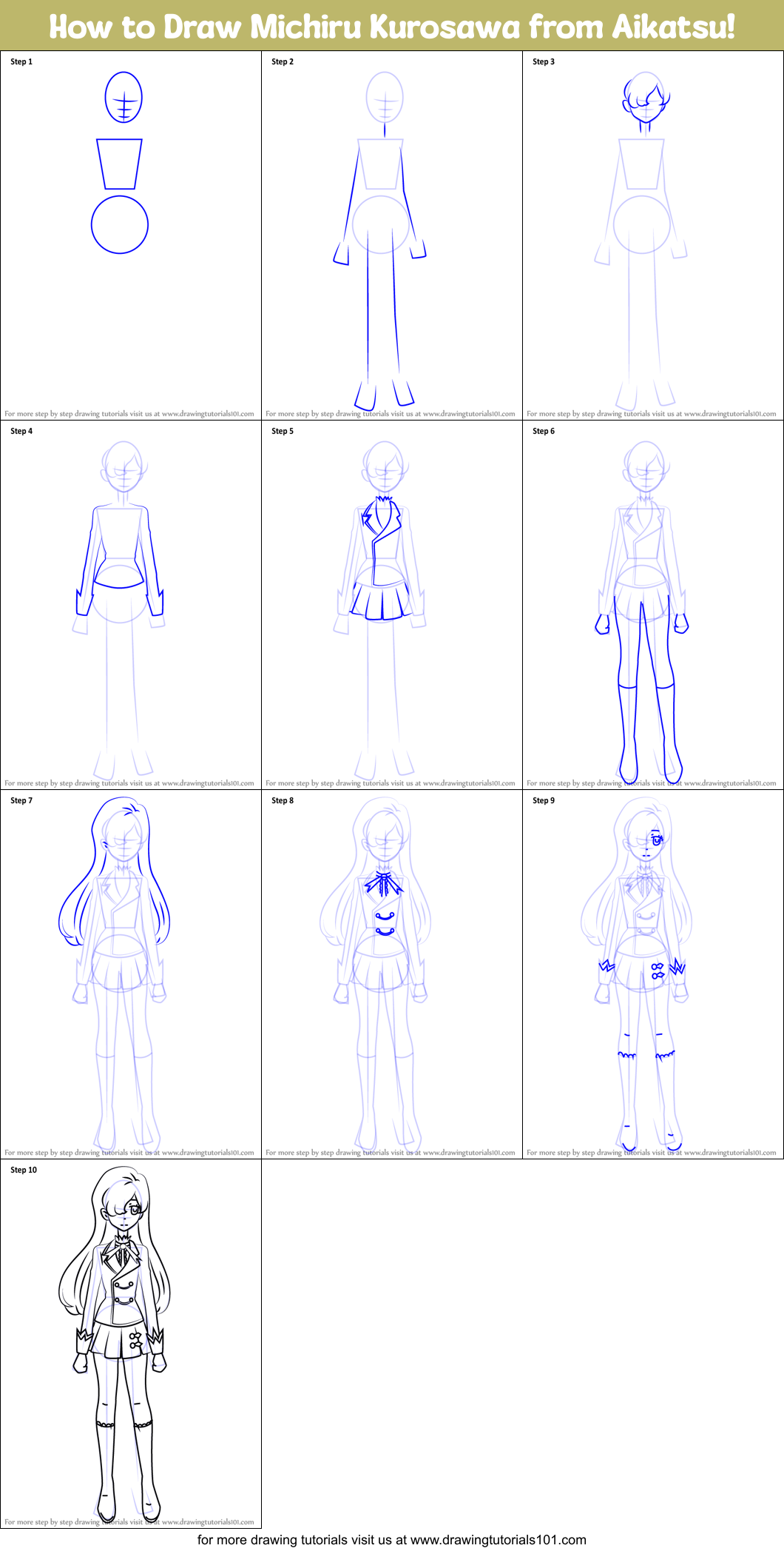 How to Draw Michiru Kurosawa from Aikatsu! Printable Step by Step