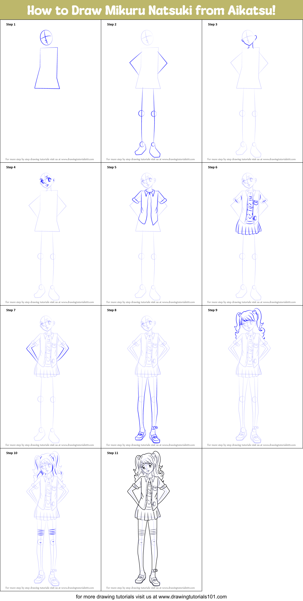 How to Draw Mikuru Natsuki from Aikatsu! Printable Step by Step