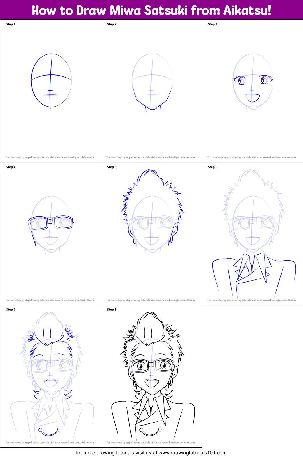 How to Draw Miwa Satsuki from Aikatsu! Printable Step by Step