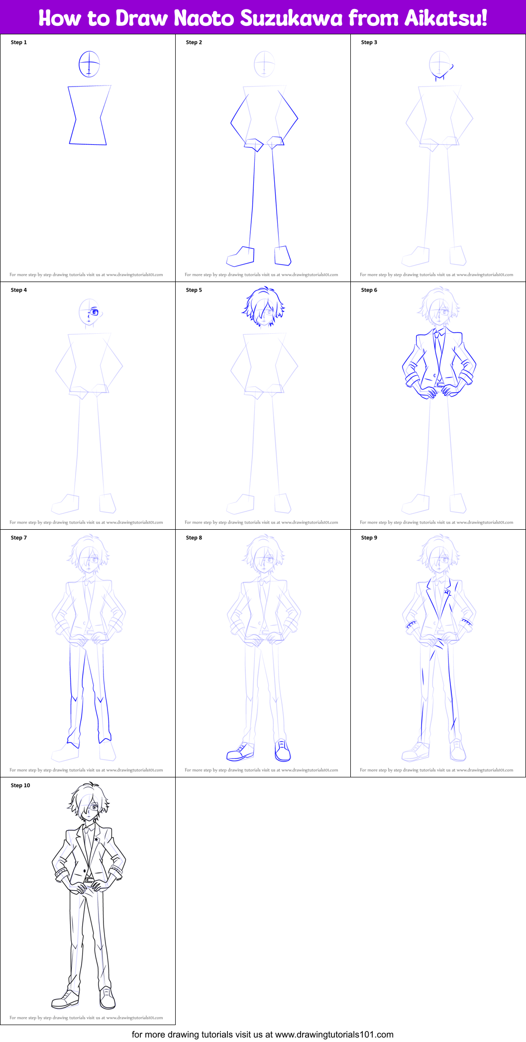 How to Draw Naoto Suzukawa from Aikatsu! Printable Step by Step