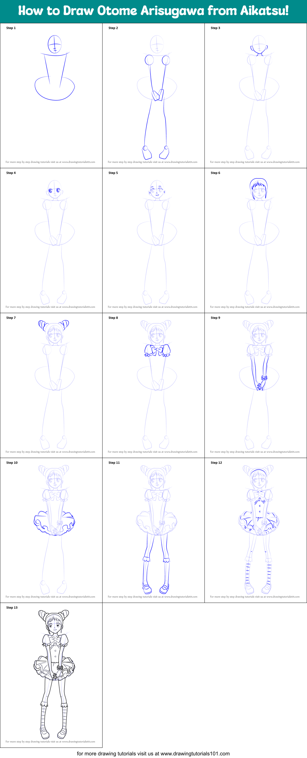 How to Draw Otome Arisugawa from Aikatsu! Printable Step by Step