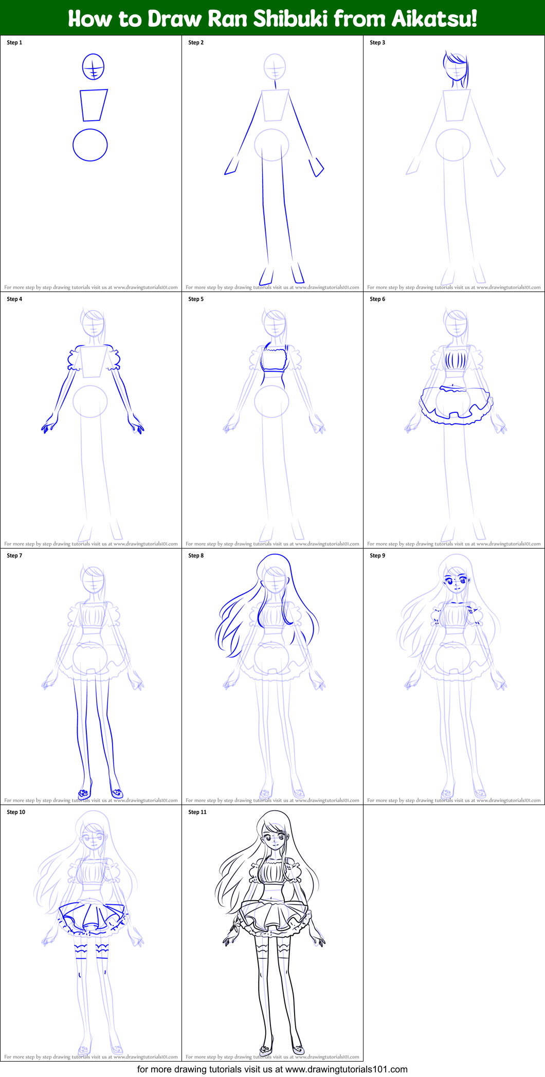 How to Draw Ran Shibuki from Aikatsu! Printable Step by Step