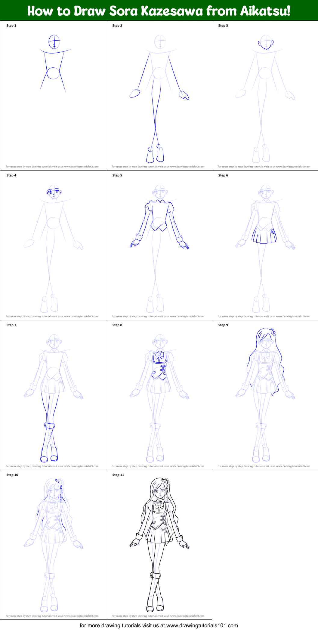 How to Draw Sora Kazesawa from Aikatsu! Printable Step by Step