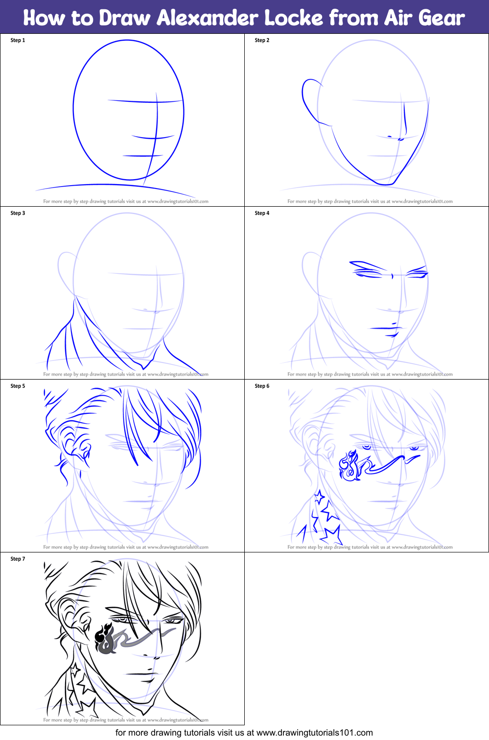 How to Draw Alexander Locke from Air Gear Printable Step by Step