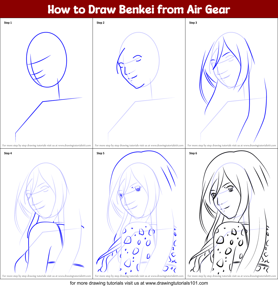 How to Draw Benkei from Air Gear Printable Step by Step