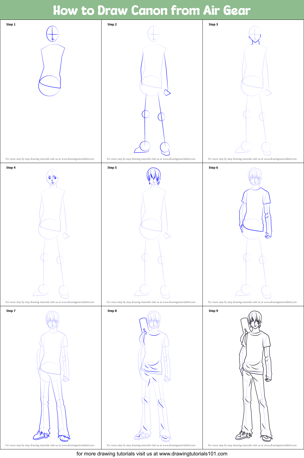 How to Draw Canon from Air Gear Printable Step by Step