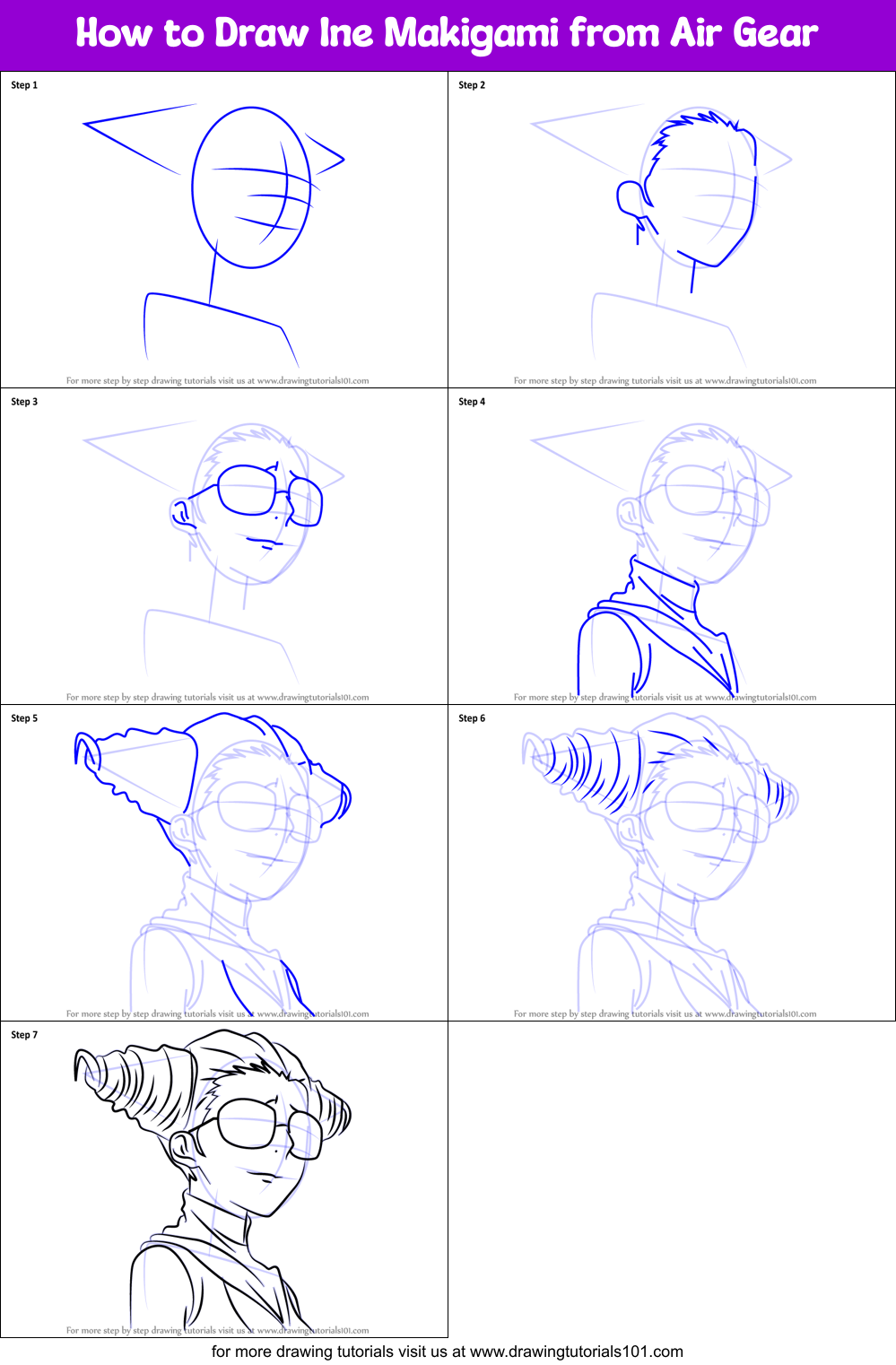 How to Draw Ine Makigami from Air Gear Printable Step by Step