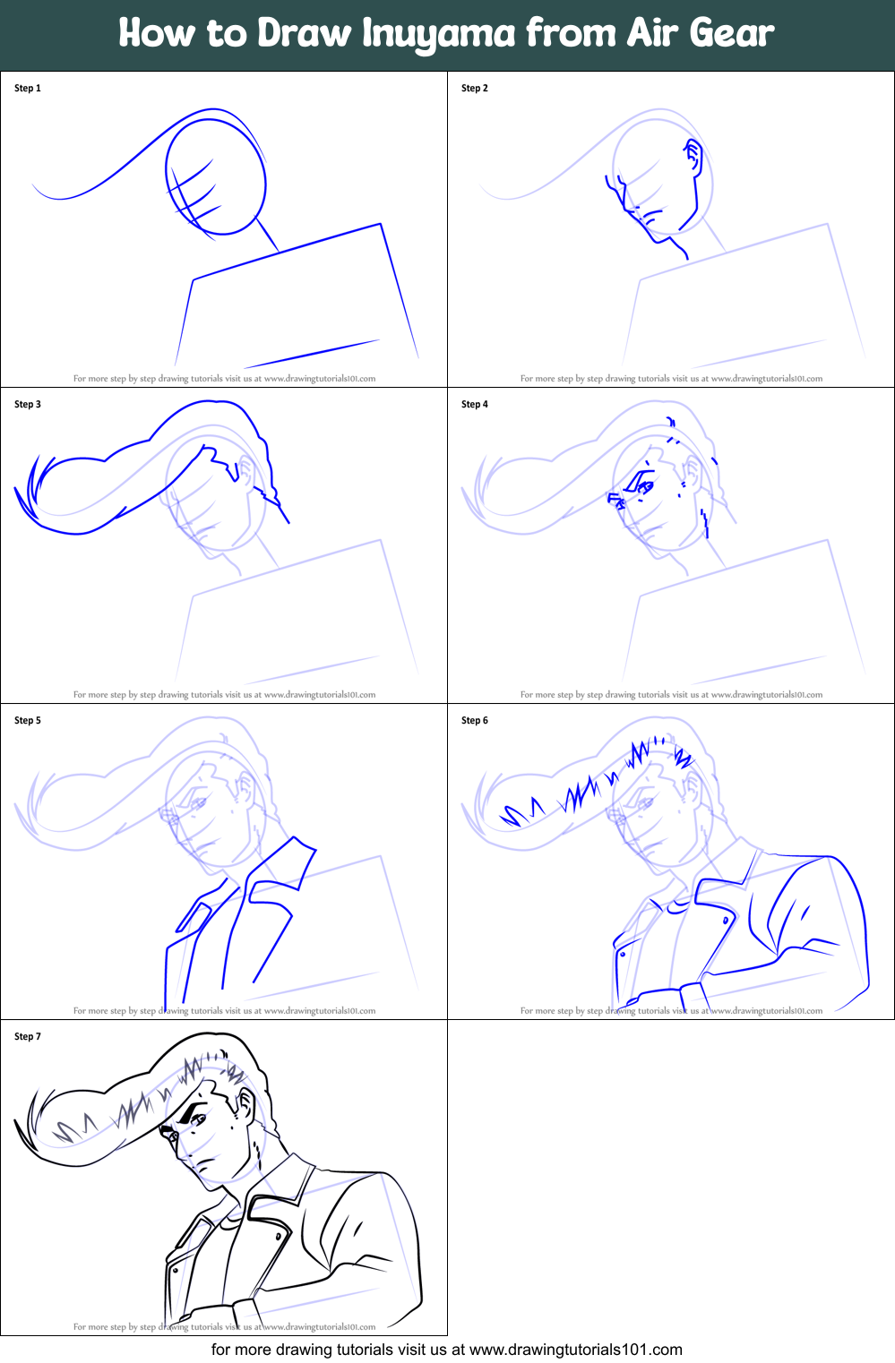 How to Draw Inuyama from Air Gear Printable Step by Step
