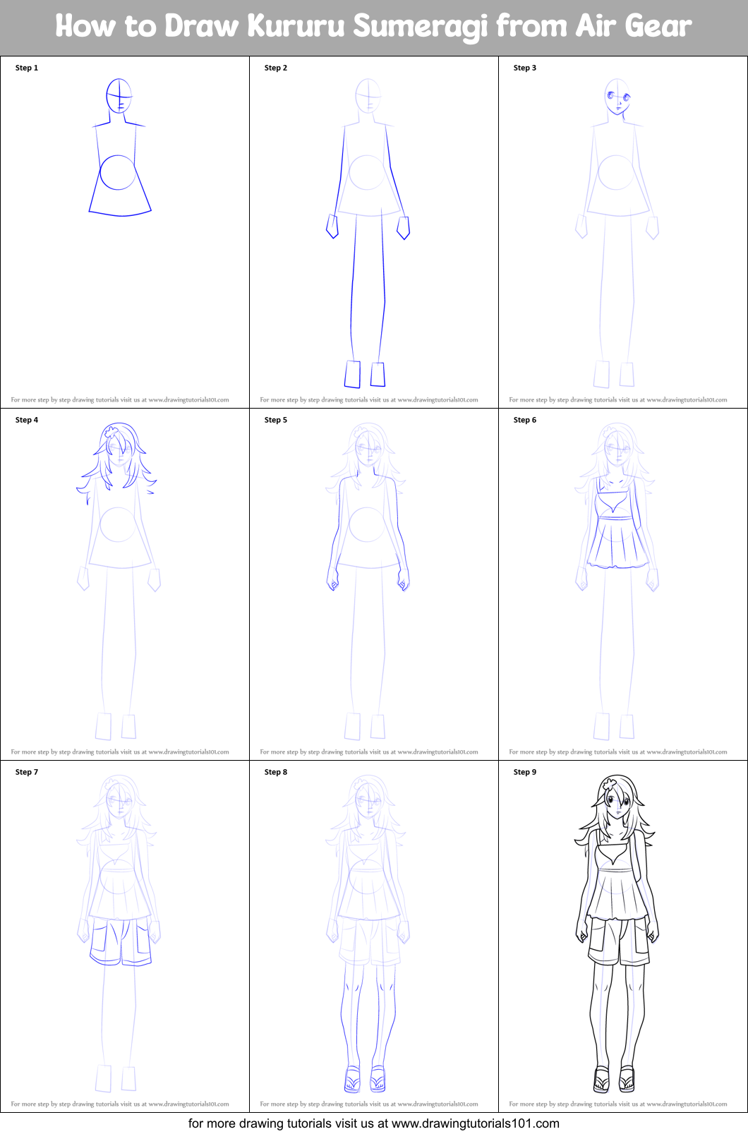 How to Draw Kururu Sumeragi from Air Gear Printable Step by Step