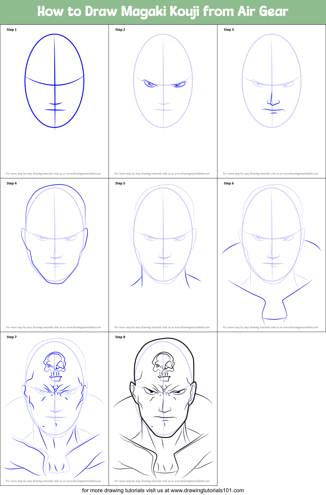 How to Draw Magaki Kouji from Air Gear Printable Step by Step