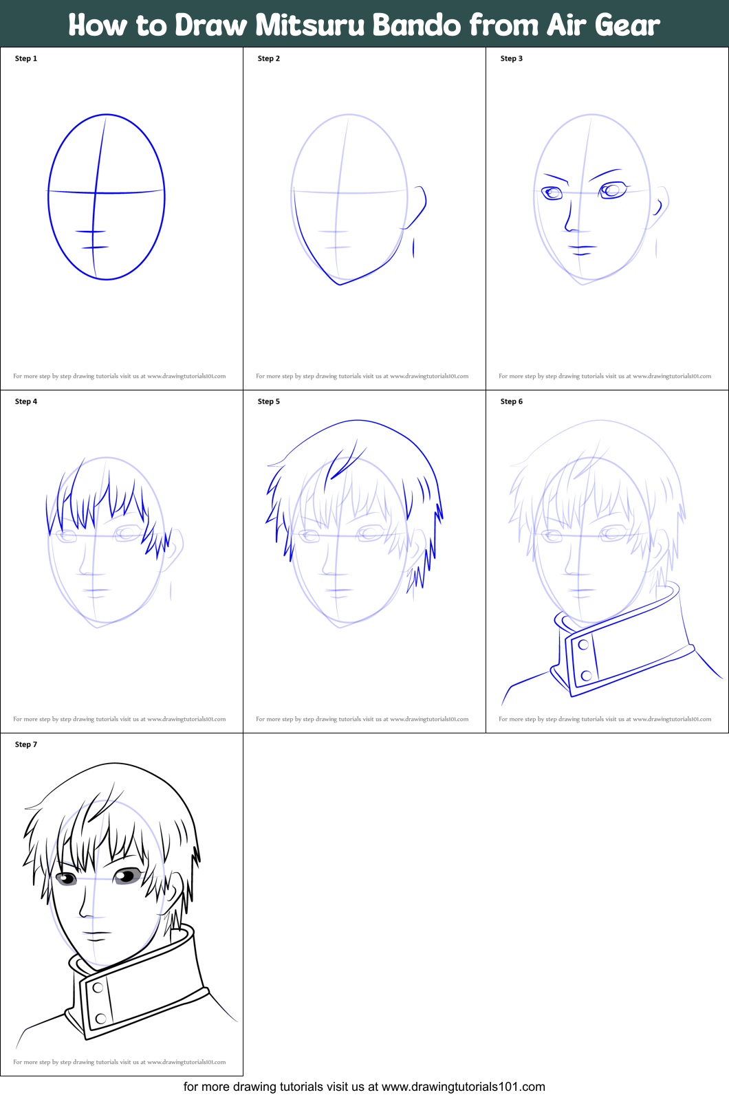 How to Draw Mitsuru Bando from Air Gear Printable Step by Step