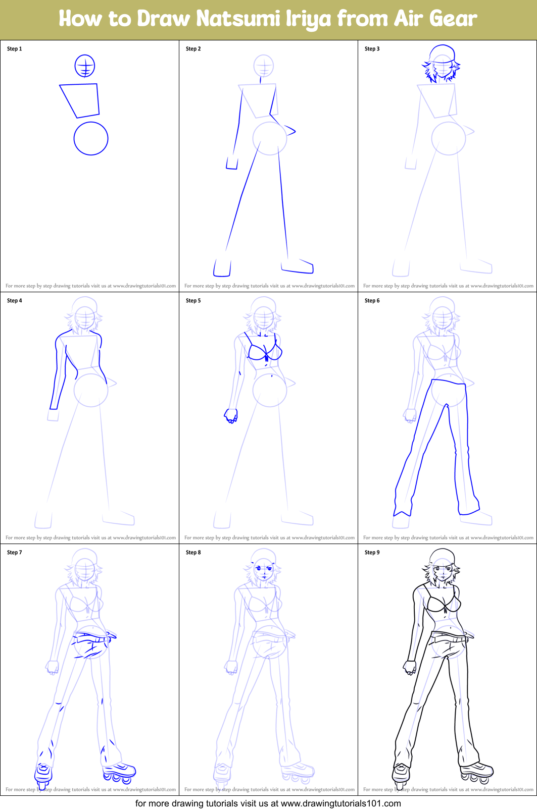 How to Draw Natsumi Iriya from Air Gear Printable Step by Step