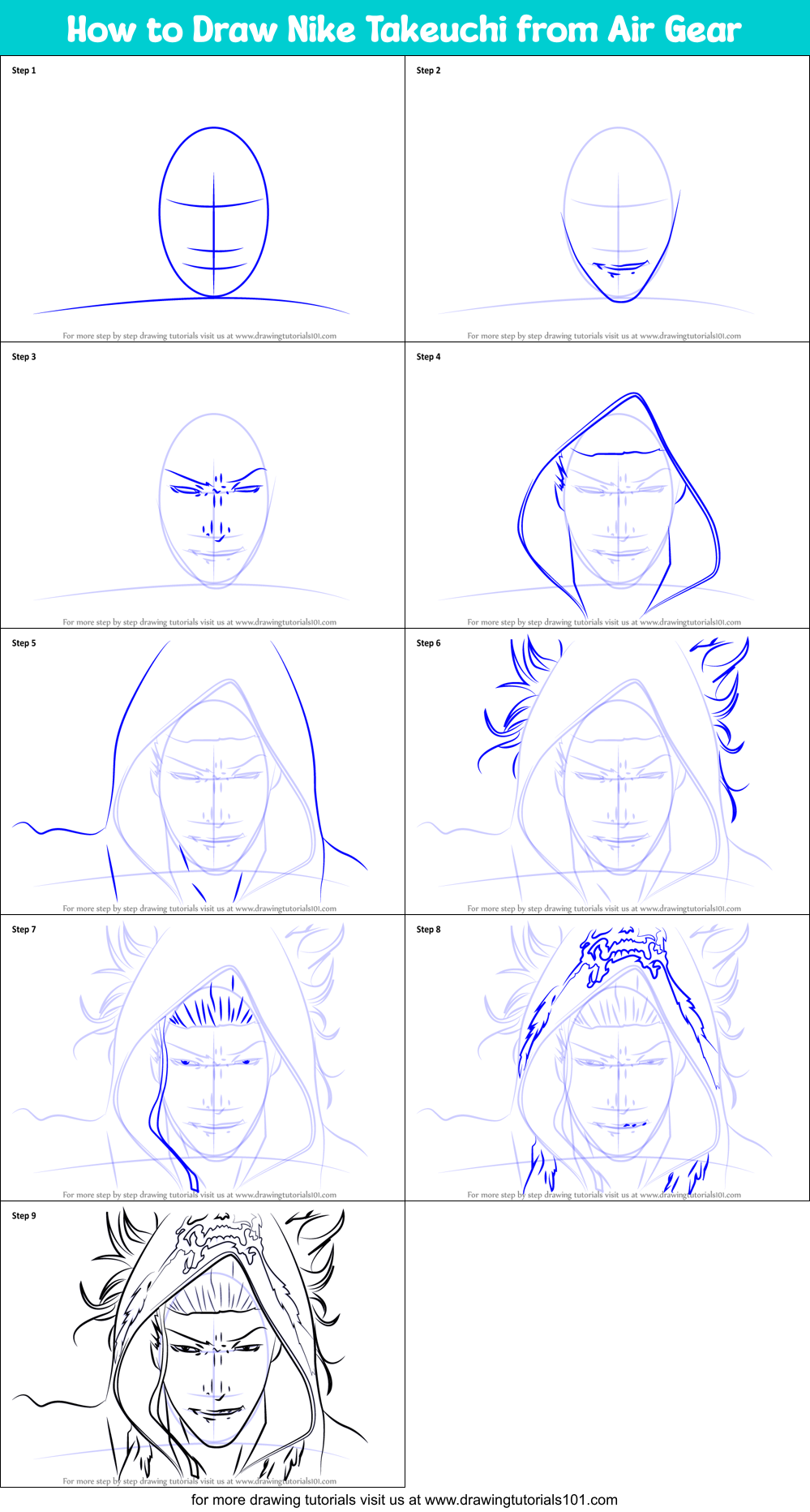 How to Draw Nike Takeuchi from Air Gear Printable Step by Step