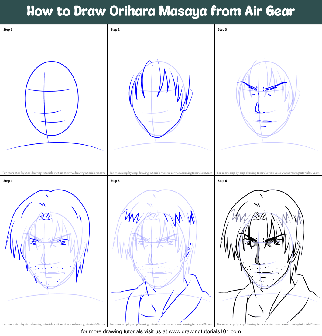 How to Draw Orihara Masaya from Air Gear Printable Step by Step