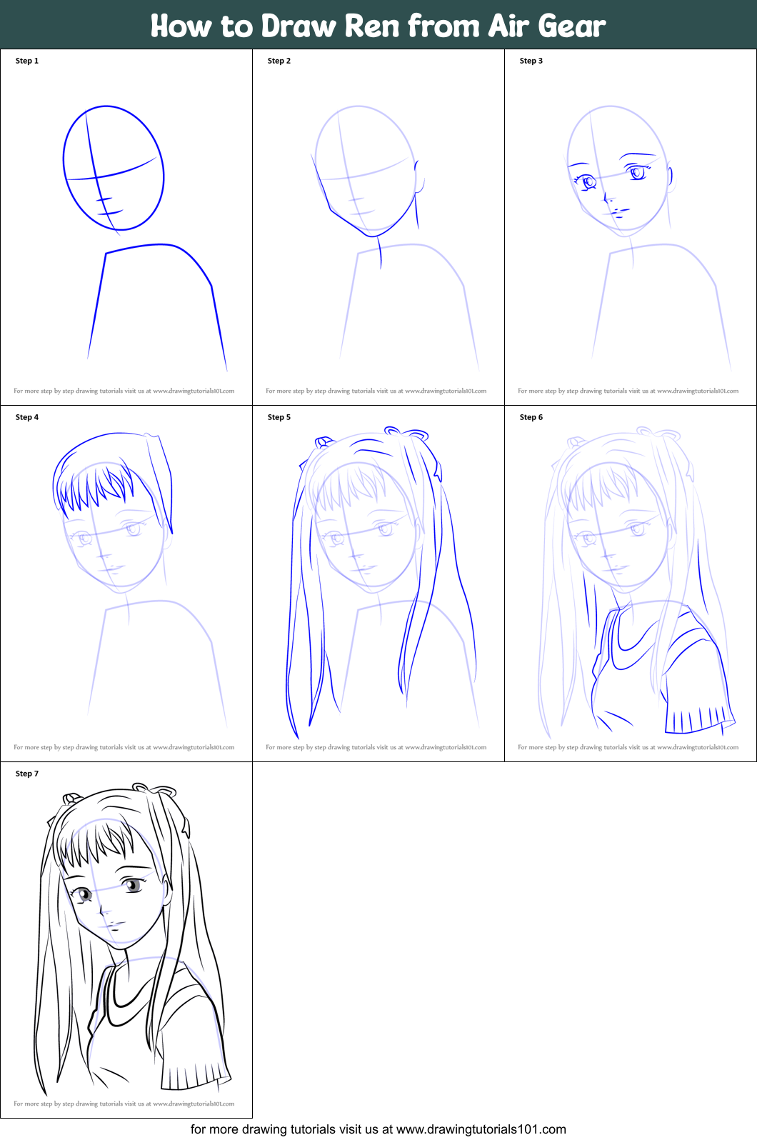How to Draw Ren from Air Gear Printable Step by Step