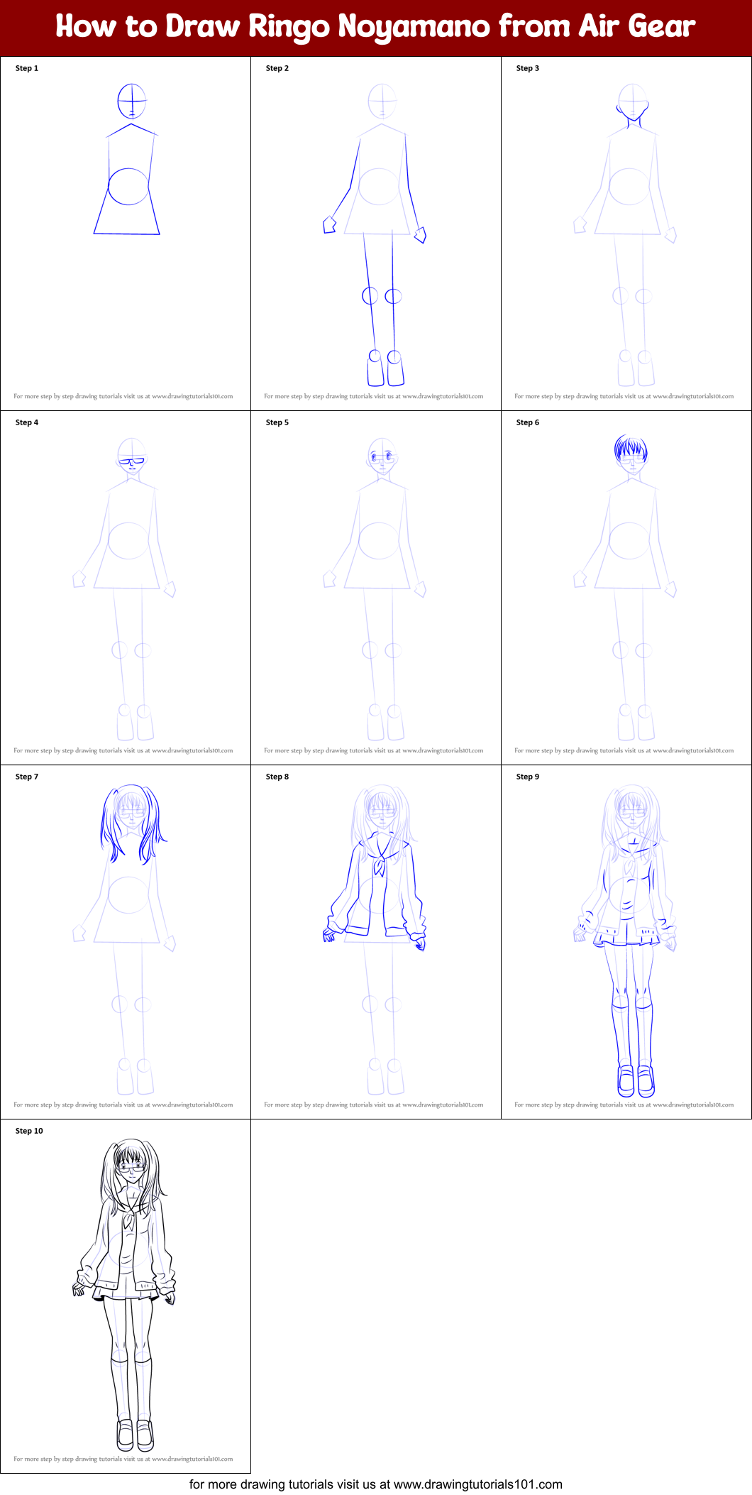 How to Draw Ringo Noyamano from Air Gear Printable Step by Step