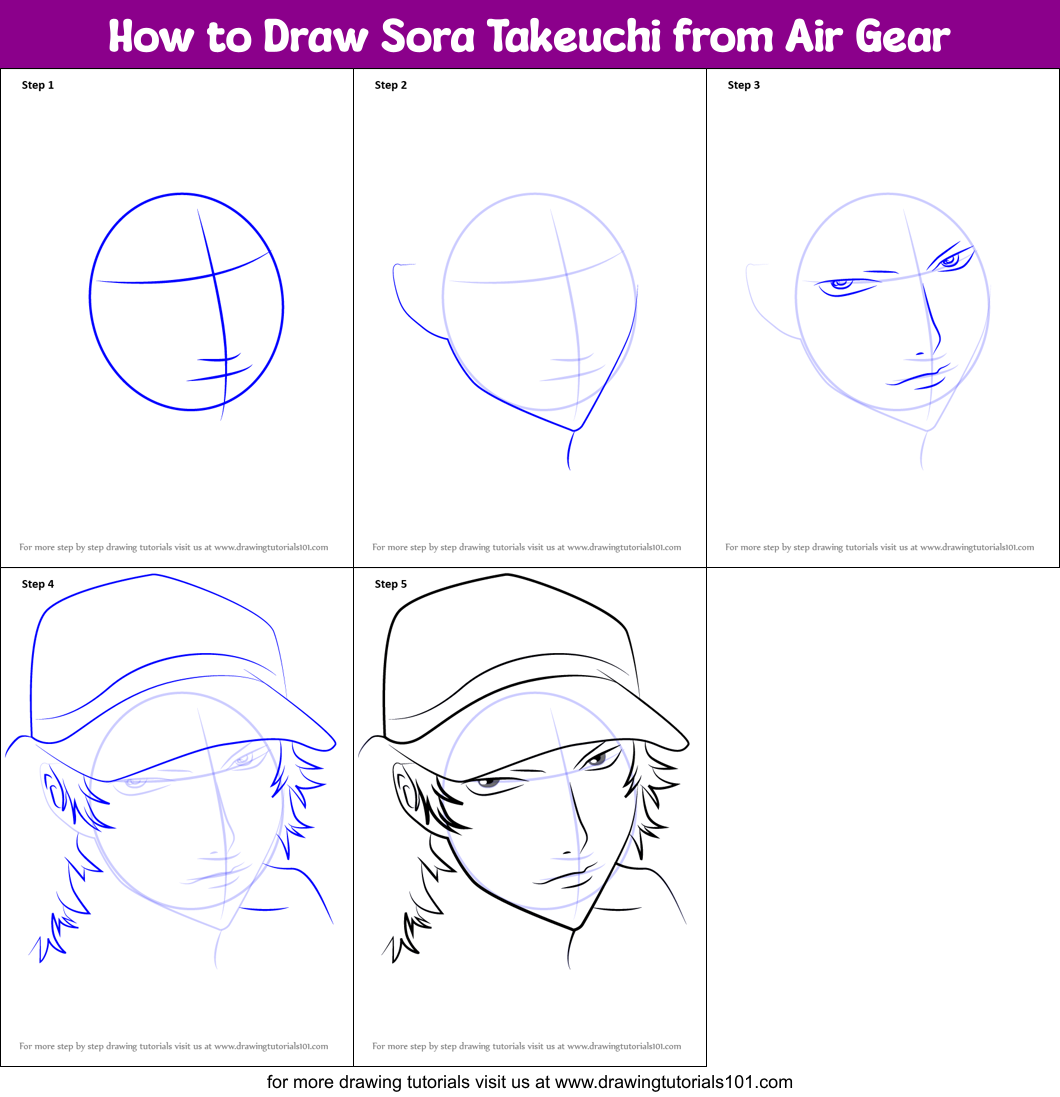 How to Draw Sora Takeuchi from Air Gear Printable Step by Step