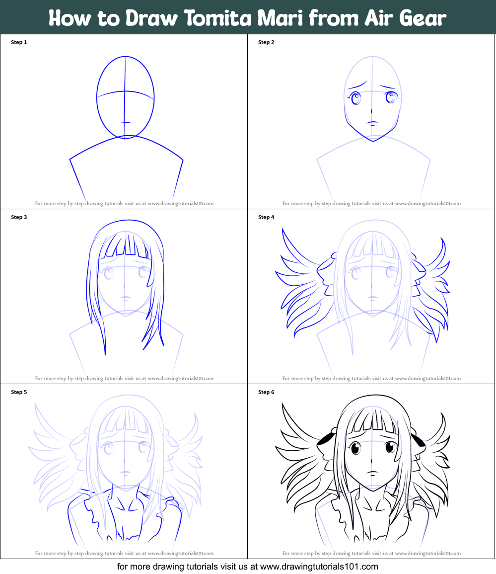 How to Draw Tomita Mari from Air Gear Printable Step by Step
