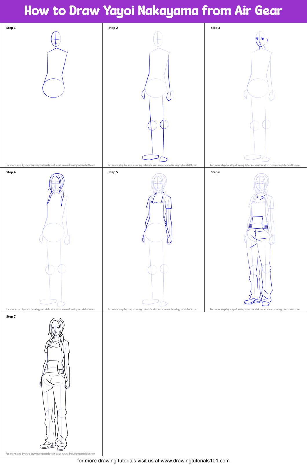 How to Draw Yayoi Nakayama from Air Gear Printable Step by Step