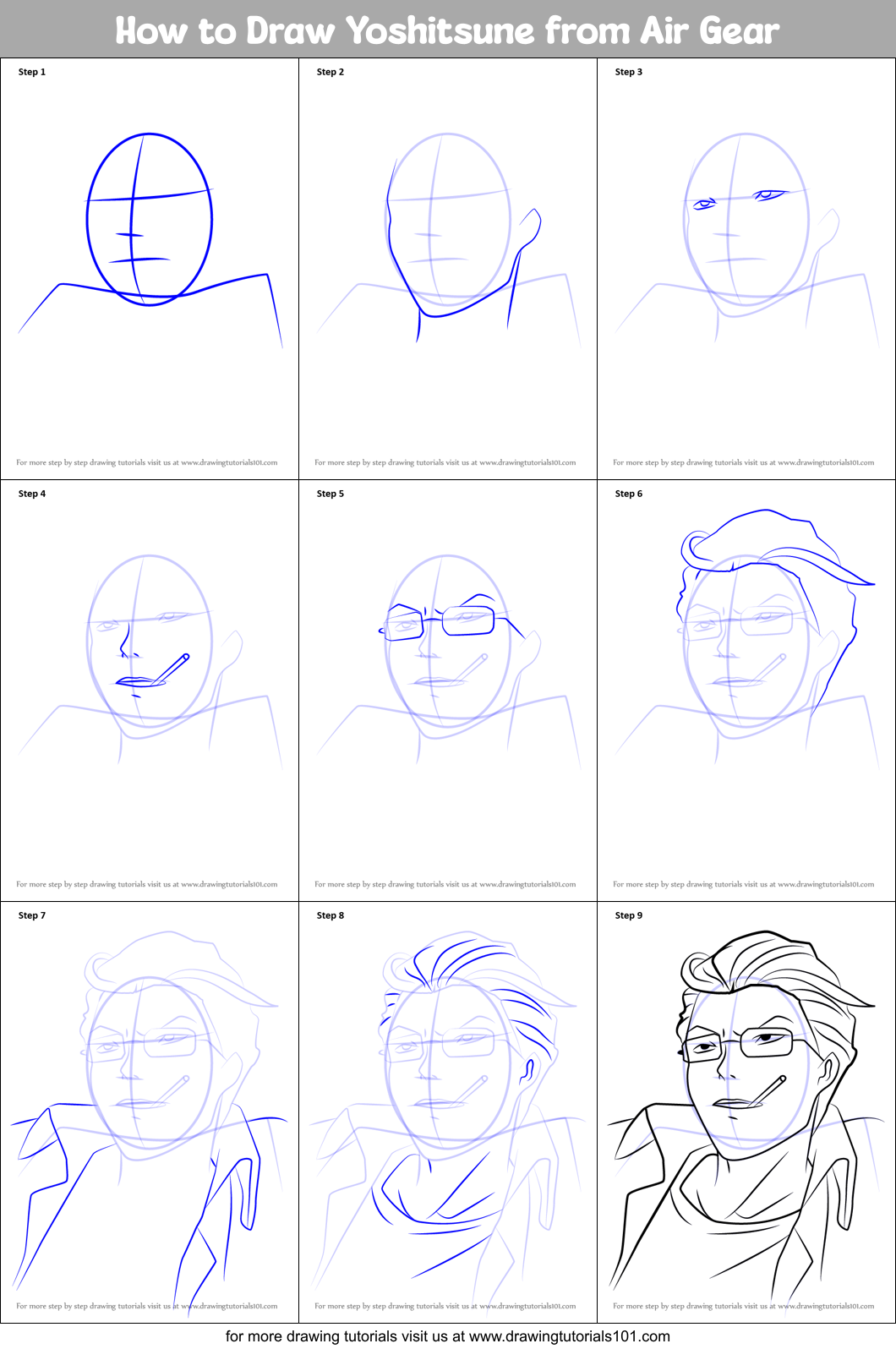 How to Draw Yoshitsune from Air Gear Printable Step by Step