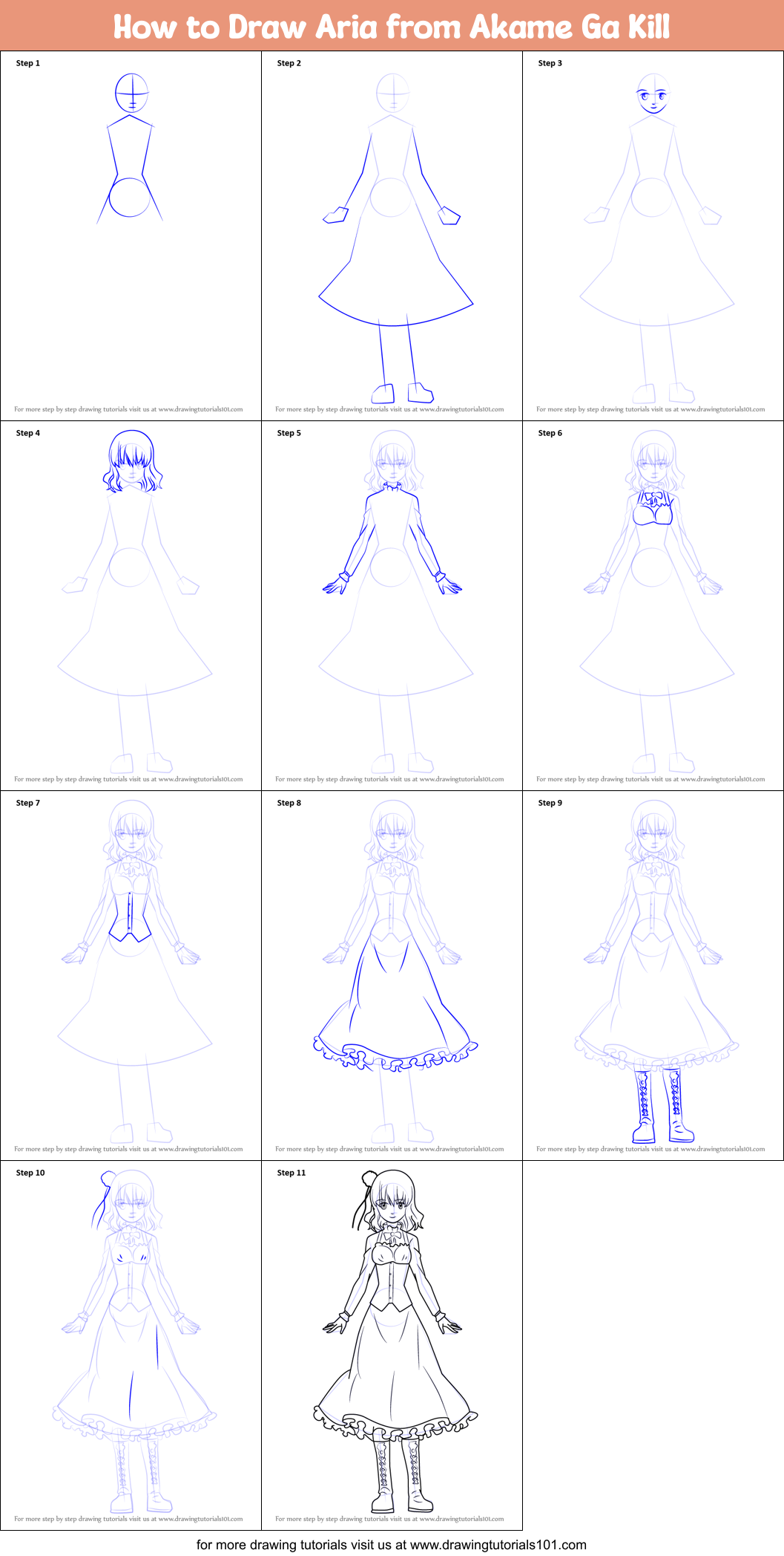 How to Draw Aria from Akame Ga Kill Printable Step by Step