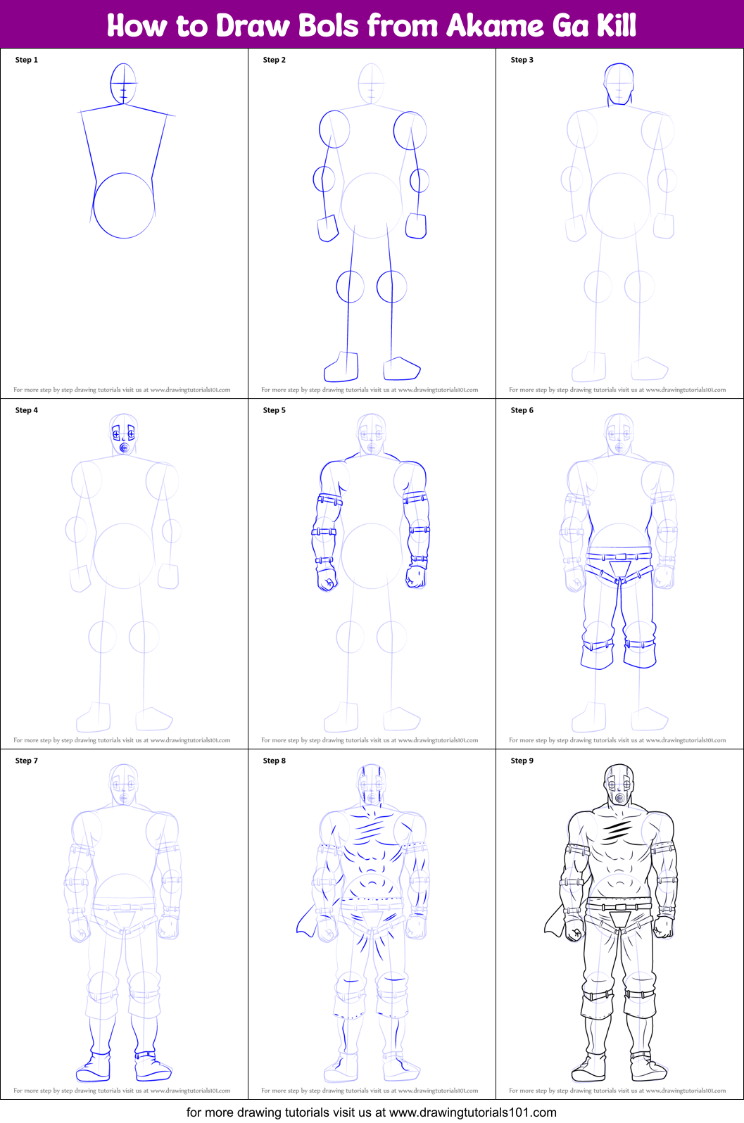 How to Draw Bols from Akame Ga Kill Printable Step by Step