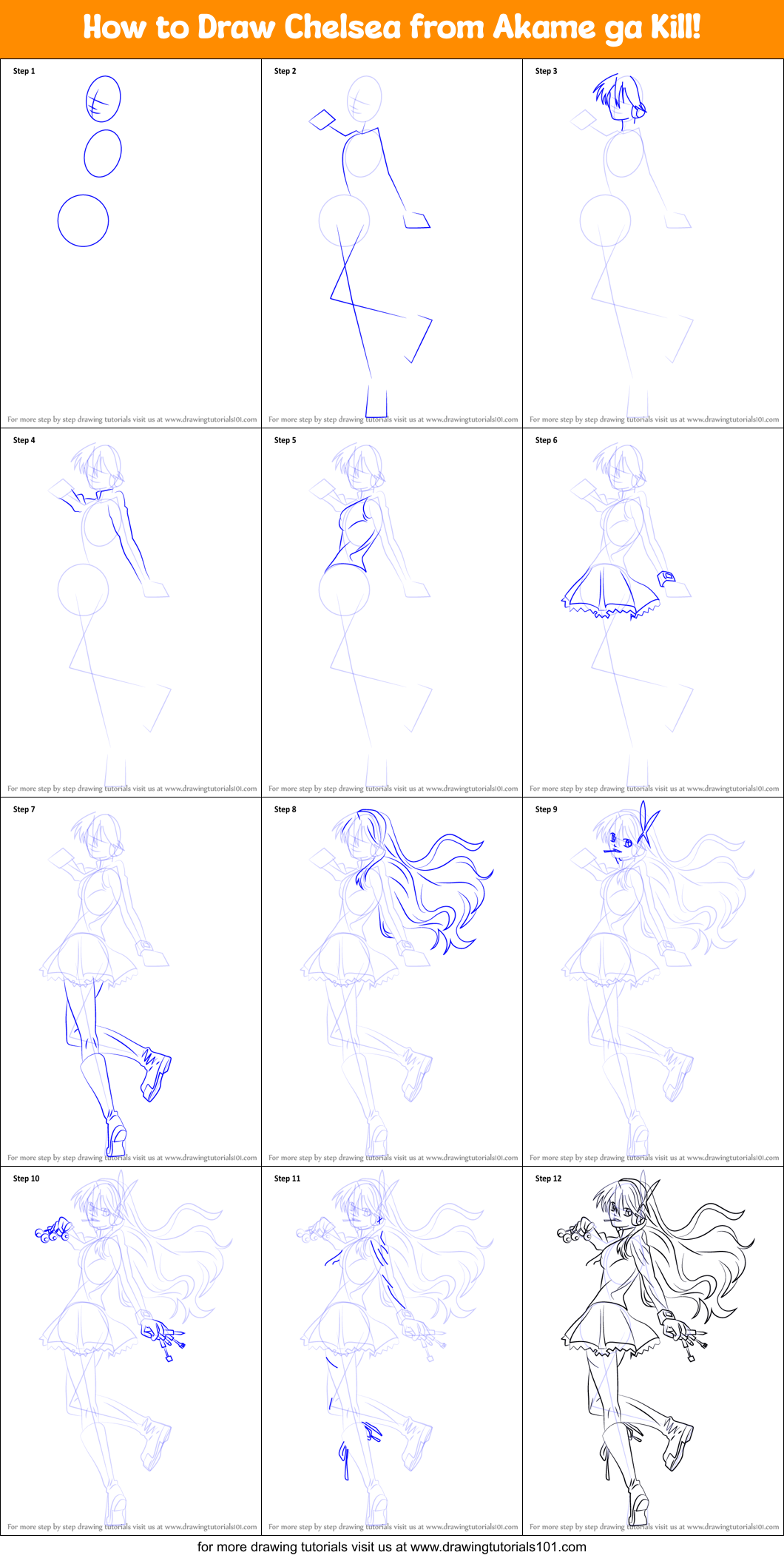 How to Draw Chelsea from Akame ga Kill! Printable Step by Step