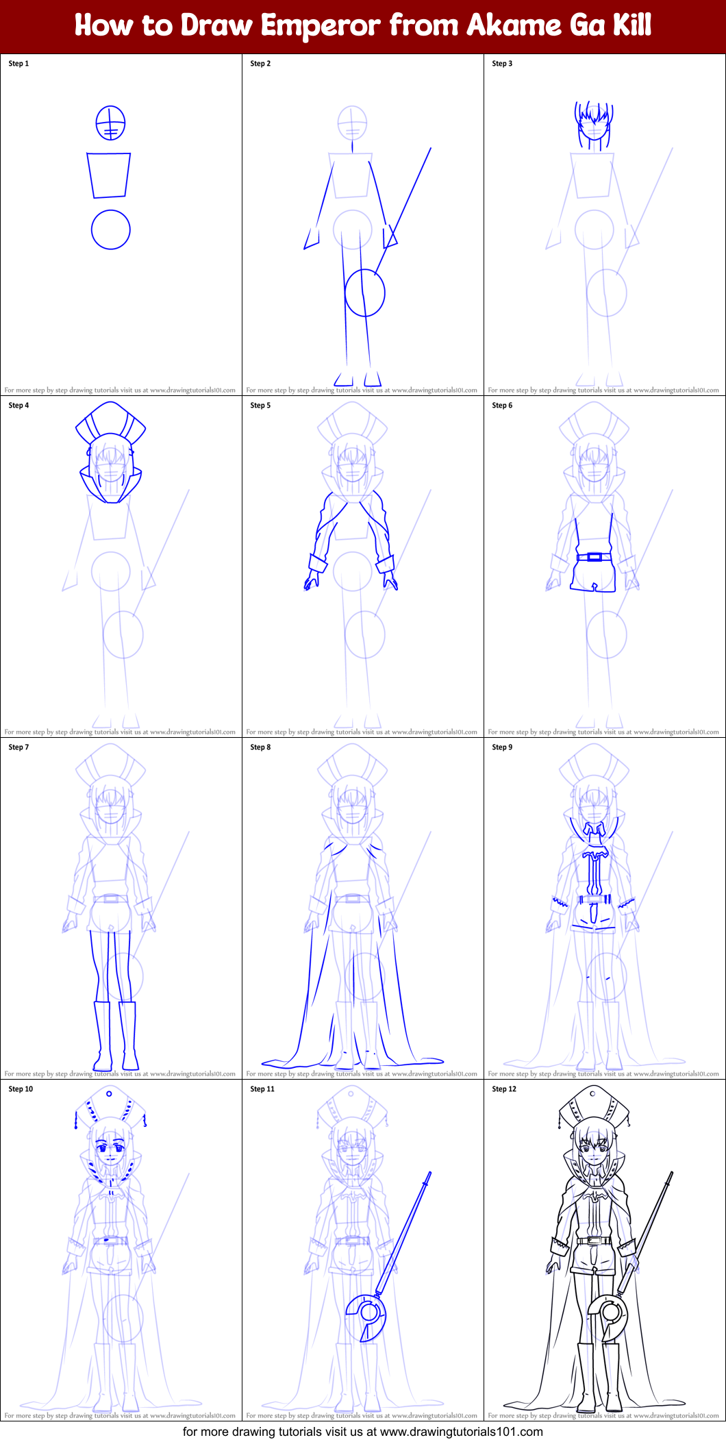 How to Draw Emperor from Akame Ga Kill Printable Step by Step