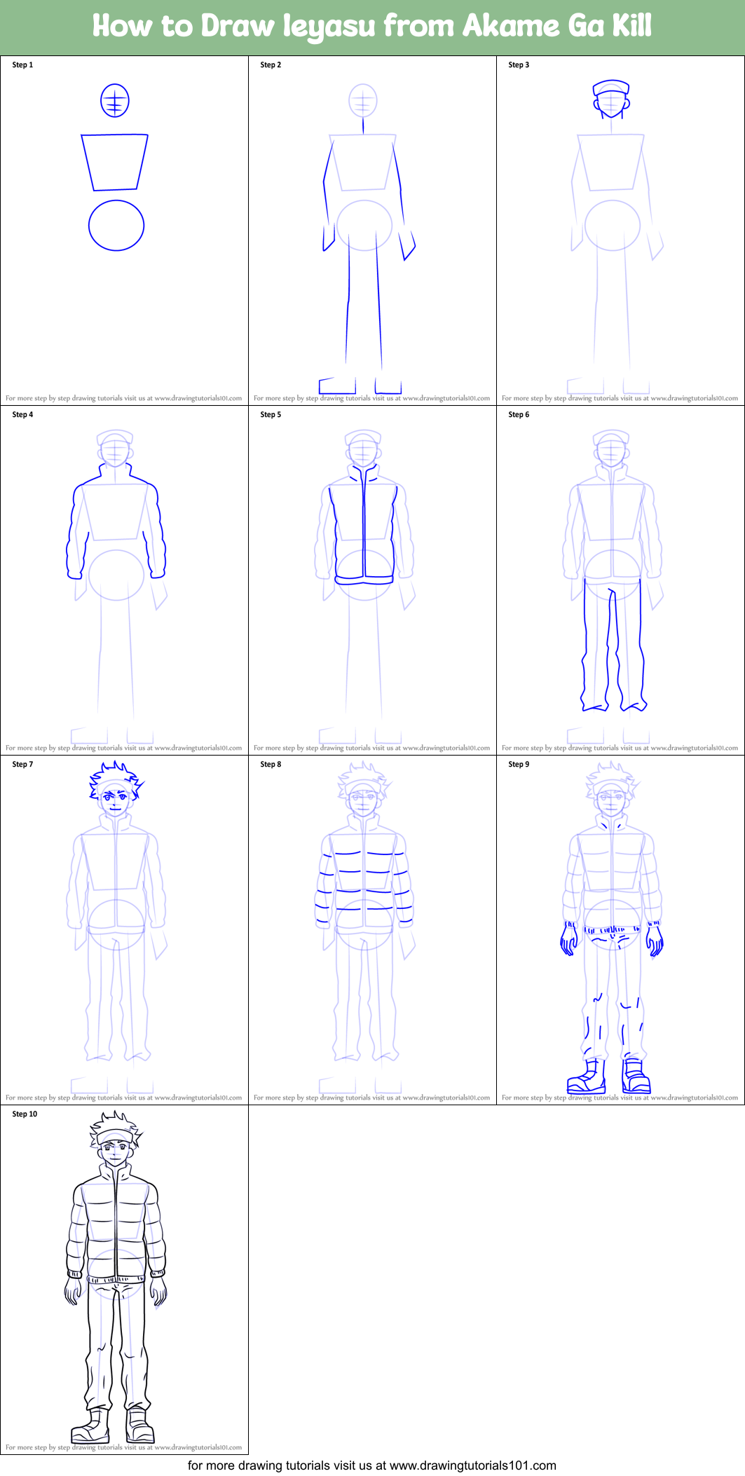 How to Draw Ieyasu from Akame Ga Kill Printable Step by Step