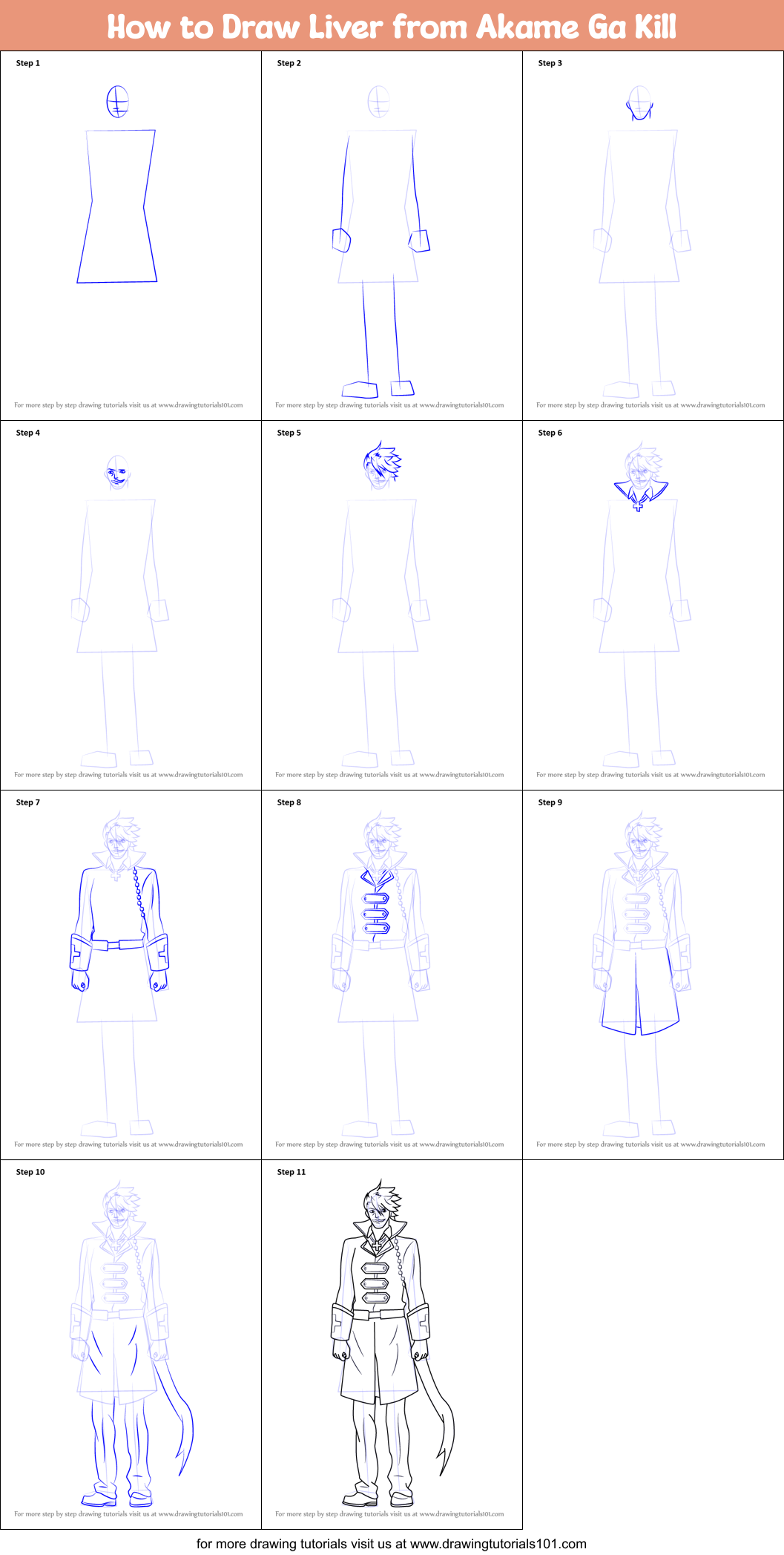 How To Draw Liver From Akame Ga Kill Printable Step By Step Drawing Sheet DrawingTutorials101