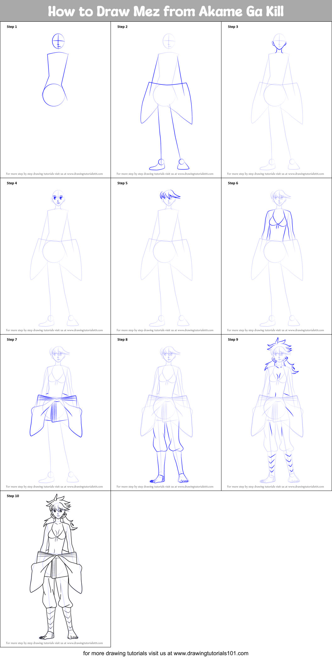 How to Draw Mez from Akame Ga Kill Printable Step by Step