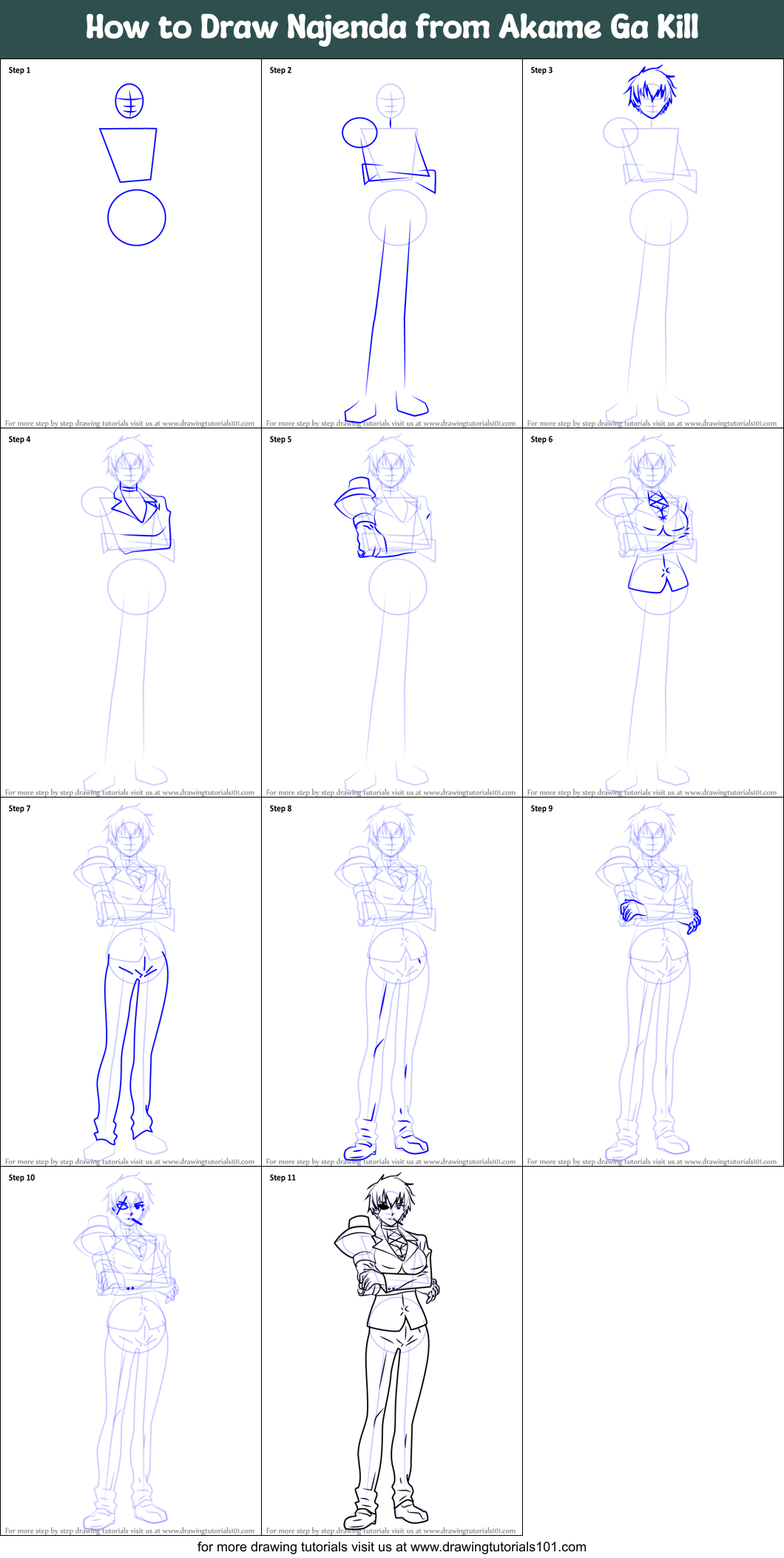 How to Draw Najenda from Akame Ga Kill Printable Step by Step